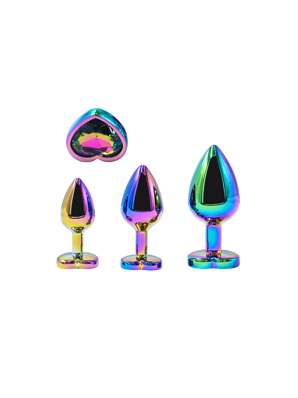 3 plugs coeur Crystal Heart métal arc-en-ciel - DIK