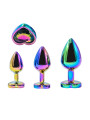 3 plugs coeur Crystal Heart métal arc-en-ciel - DIK