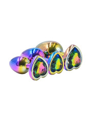 3 plugs coeur Crystal Heart métal arc-en-ciel - DIK