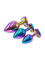 3 plugs coeur Crystal Heart métal arc-en-ciel - DIK
