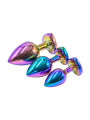 3 plugs coeur Crystal Heart métal arc-en-ciel - DIK